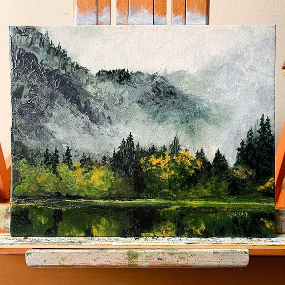 Original Oil Landscape Painting Sierra Nevada Mountains Alpine Lake Signed 8x10" - Picture 3 of 7